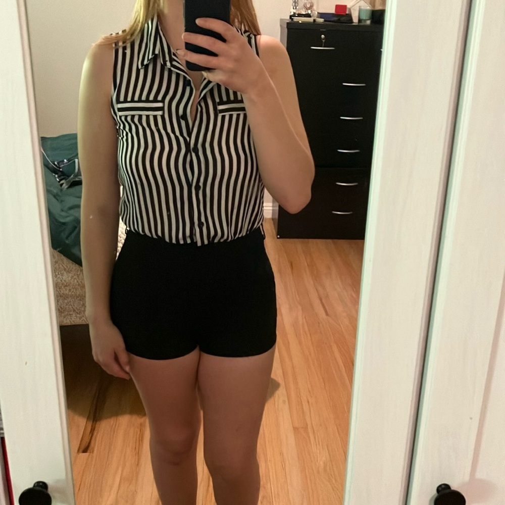 Chic Black and White Striped Sleeveless romper